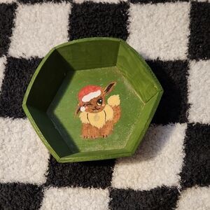 💀 Green Wooden Jewery Dish with Cute Pokemon Design